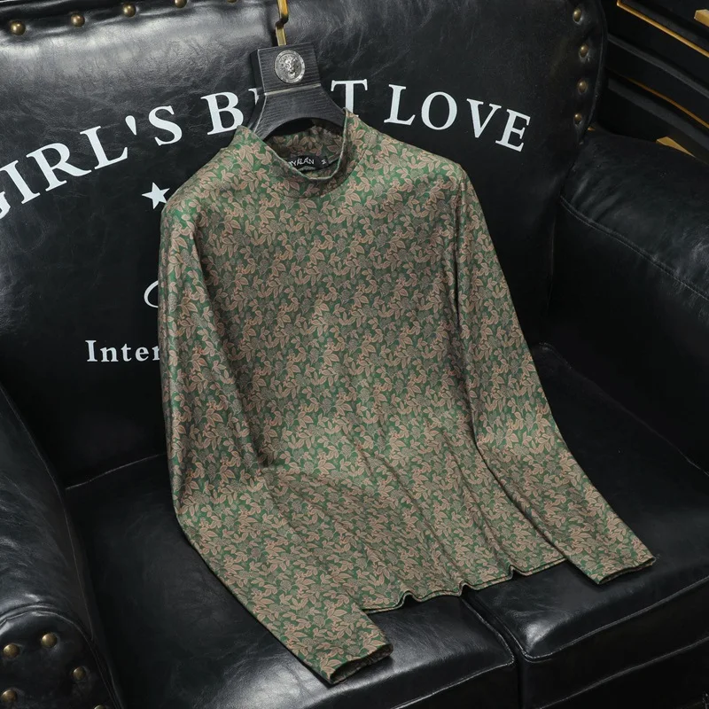 

Men's Faionable Floral High Collar Base irt Young Adult Autumn Winter Knitted Sweater Polyester Fiber Casual Wear