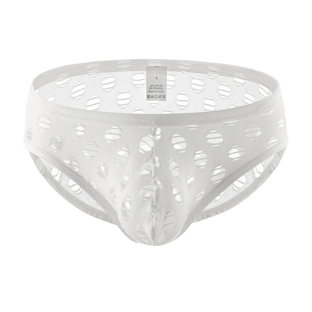 Men\'s Elastic Mesh Hollow Briefs Underwear Big Hole Design Sheer Breathable Fabric Classic Style for Everyday Comfort