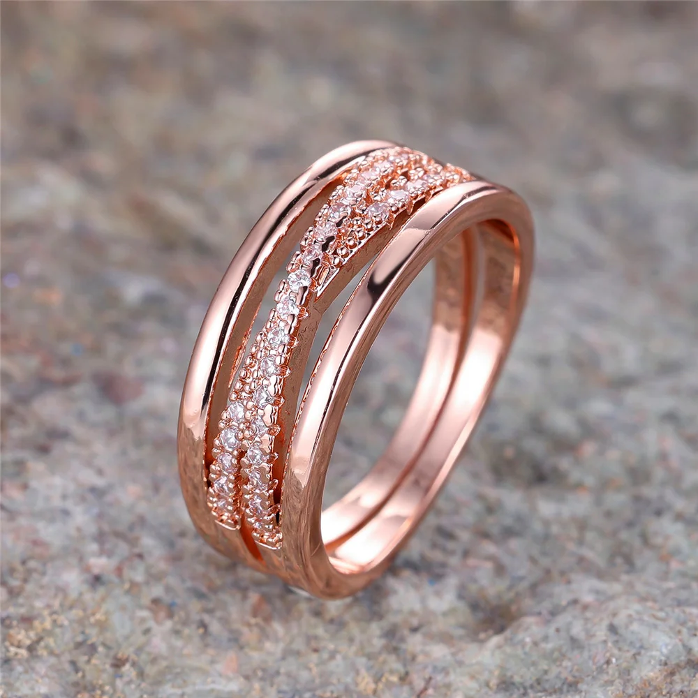 Female Cute White Zircon Stone Engagement Ring Vintage Rose Gold Color Wedding Jewelry For Women