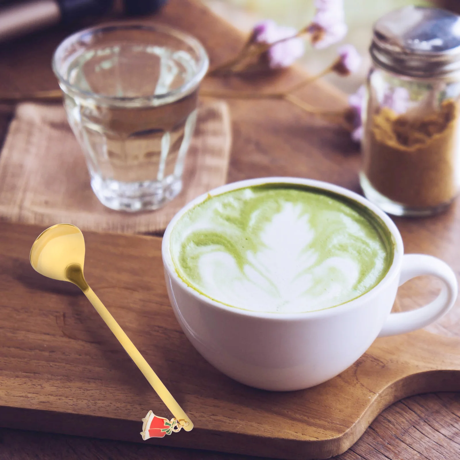 1 مجموعة القهوة اثارة ملعقة الفولاذ المقاوم للصدأ سطح أملس مقبض مريح عيد الميلاد تصميم الغذاء مغرفة للحلوى