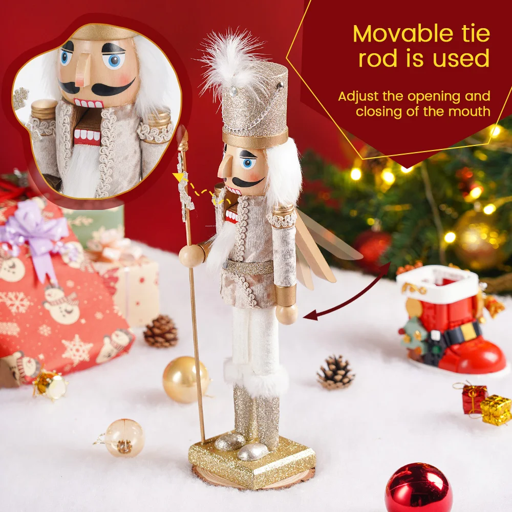 38 cm große Weihnachtsmann-Nussknacker-Figur, handbemalte Holzpuppe, Weihnachtsdekoration, Tischdeko für Zuhause, Geschenk für Weihnachten und Feiertage. – Detail 6