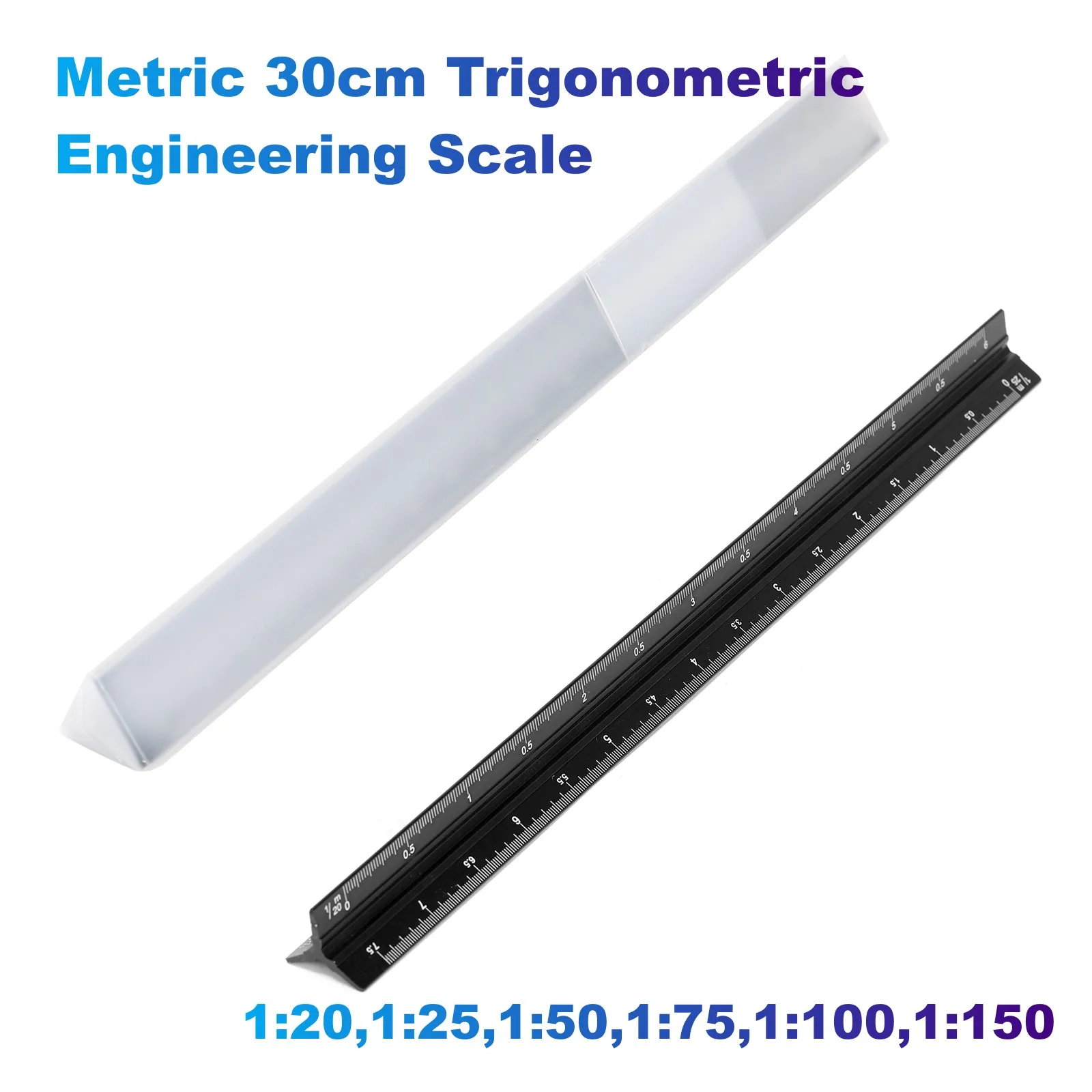 Metric 30Cm Driehoekige Ingenieur Schaal Tekening Zwart Aluminium (1:20,1:25,1:50,1:75,1:100,1:150) Voor Architectuur, Student, Ontwerp