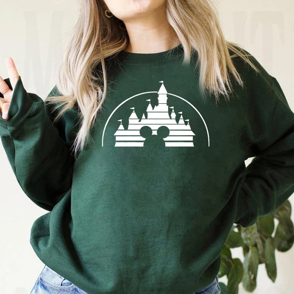 Retro Home Castle Sweatshirt The Magic Kingdom Mouse Graphic Pullover Cute Minnie Jumper Family Vacation Sweatshirts Kawaii Tops