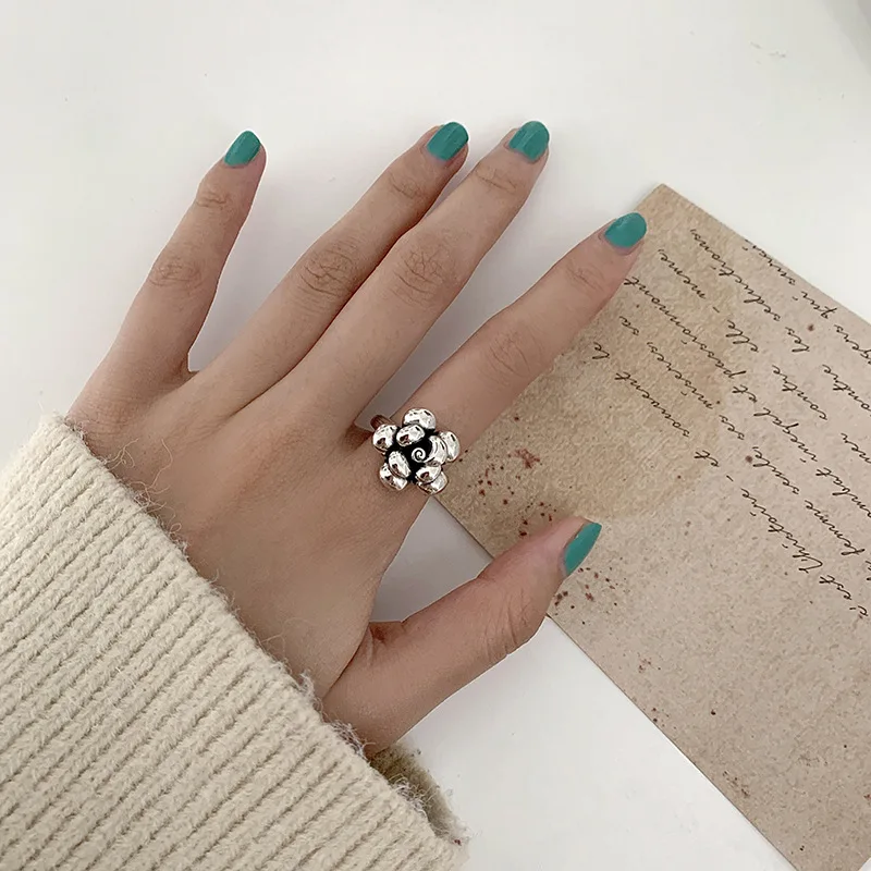 Hot Sell Trendy Rose Flower Thai Silver Ladies Party Rings Wholesale Jewelry For Women Birthday Gifts No Fade
