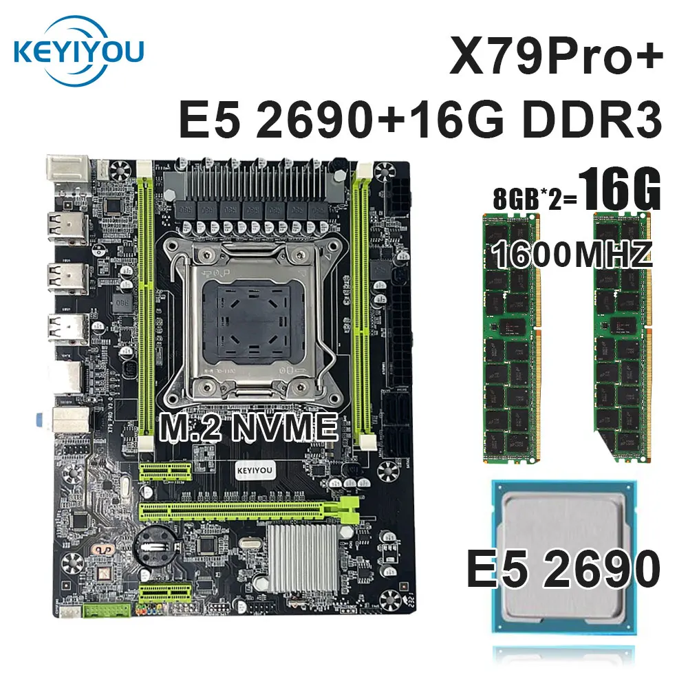 

KEYIYOU X79Pro motherboard Set LGA 2011 V1 V2 with 2PCS 8G=16GB 1600MHZ DDR3 ECC REG RAM XEON kit E5 2690 CPU LGA 2011 X79