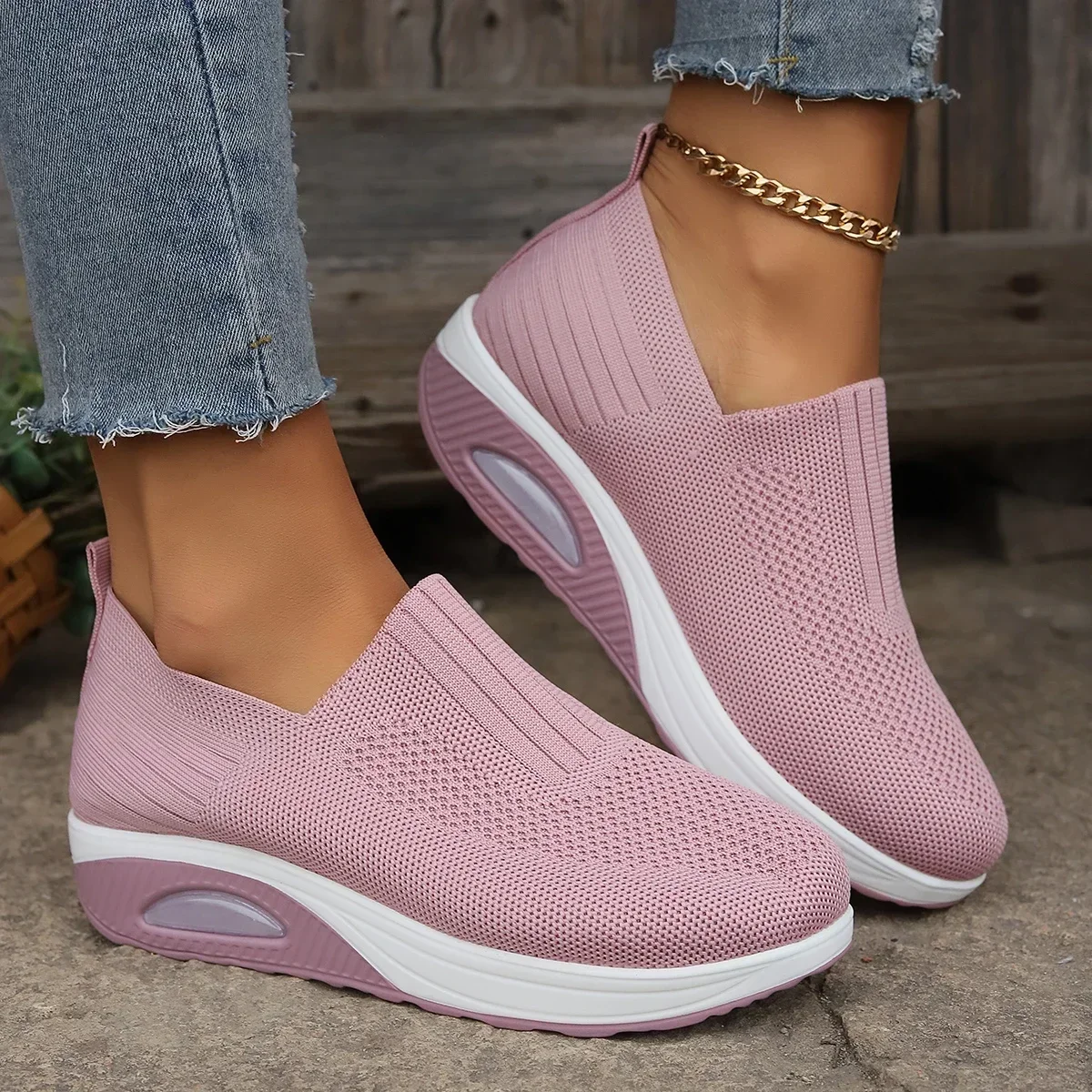 

Women's Mesh Breathable Casual Sneakers Knitting Slip On Platform Sports Shoes for Women Comfortable Air Cushion Walking Shoes