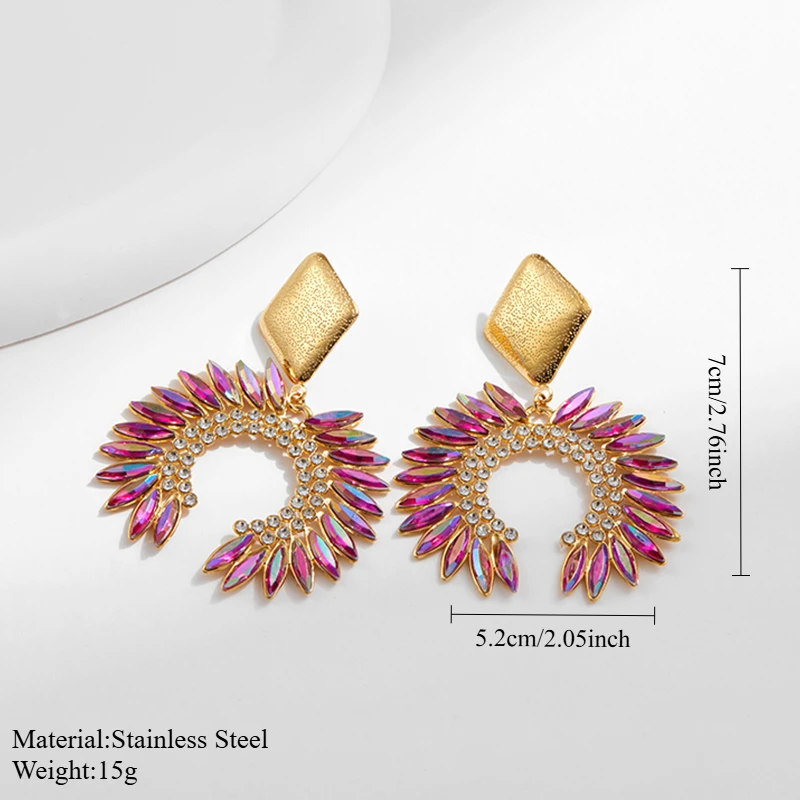 PRISCA | Diamond Sunflower Earrings Stainless Steel Women Luxury Party Wedding Jewelry 18k Gold PVD New Fashion 2025