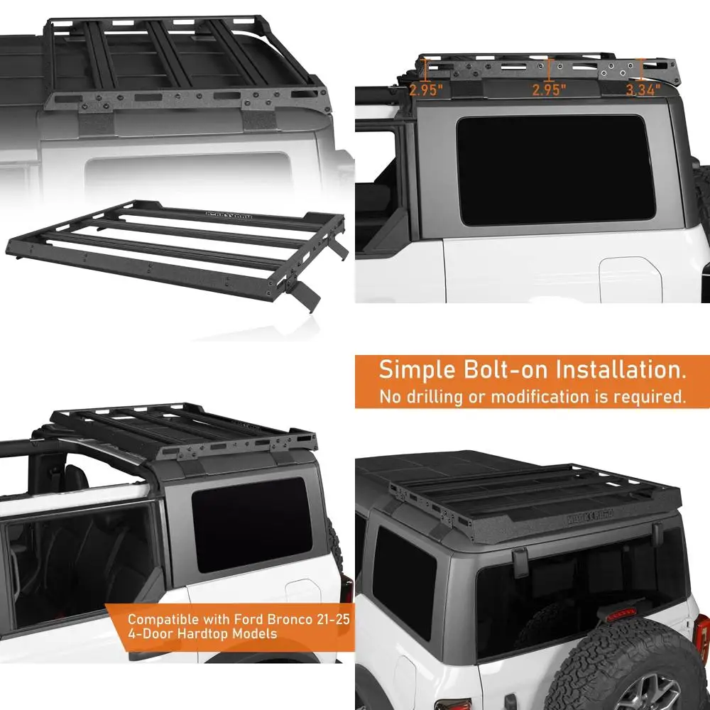 سلة البضائع الخلفية العارضة لـ 2021-2025 Ford Bronco 4 أبواب هاردتوب، رف سقف نصف قصير، تصميم حصري