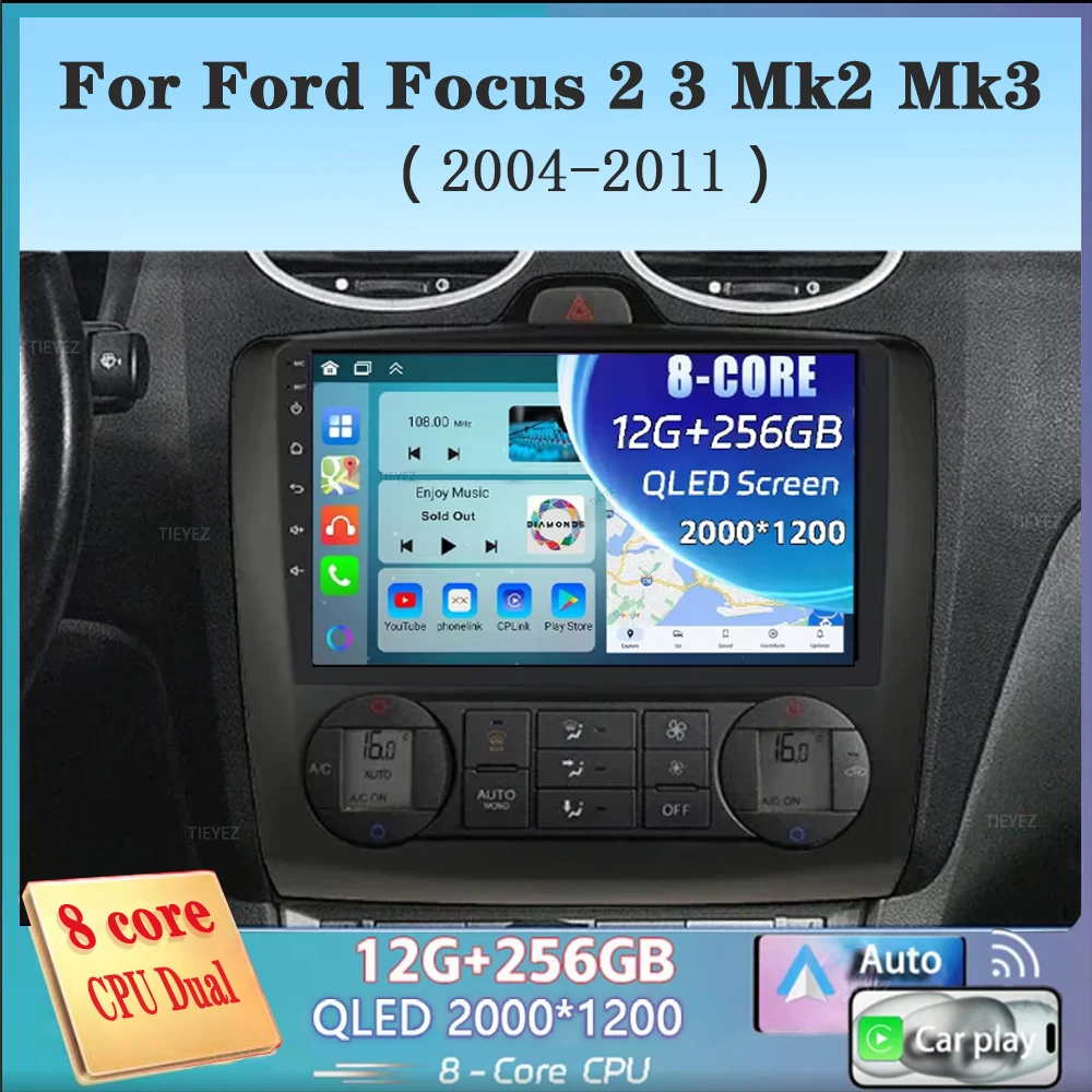 Android 14 Carplay Auto For Ford Focus 2 3 Mk2 Mk3 2004-2011 Car Radio Multimedia Video Player Navigation GPS 360 Camera WIFI 4G