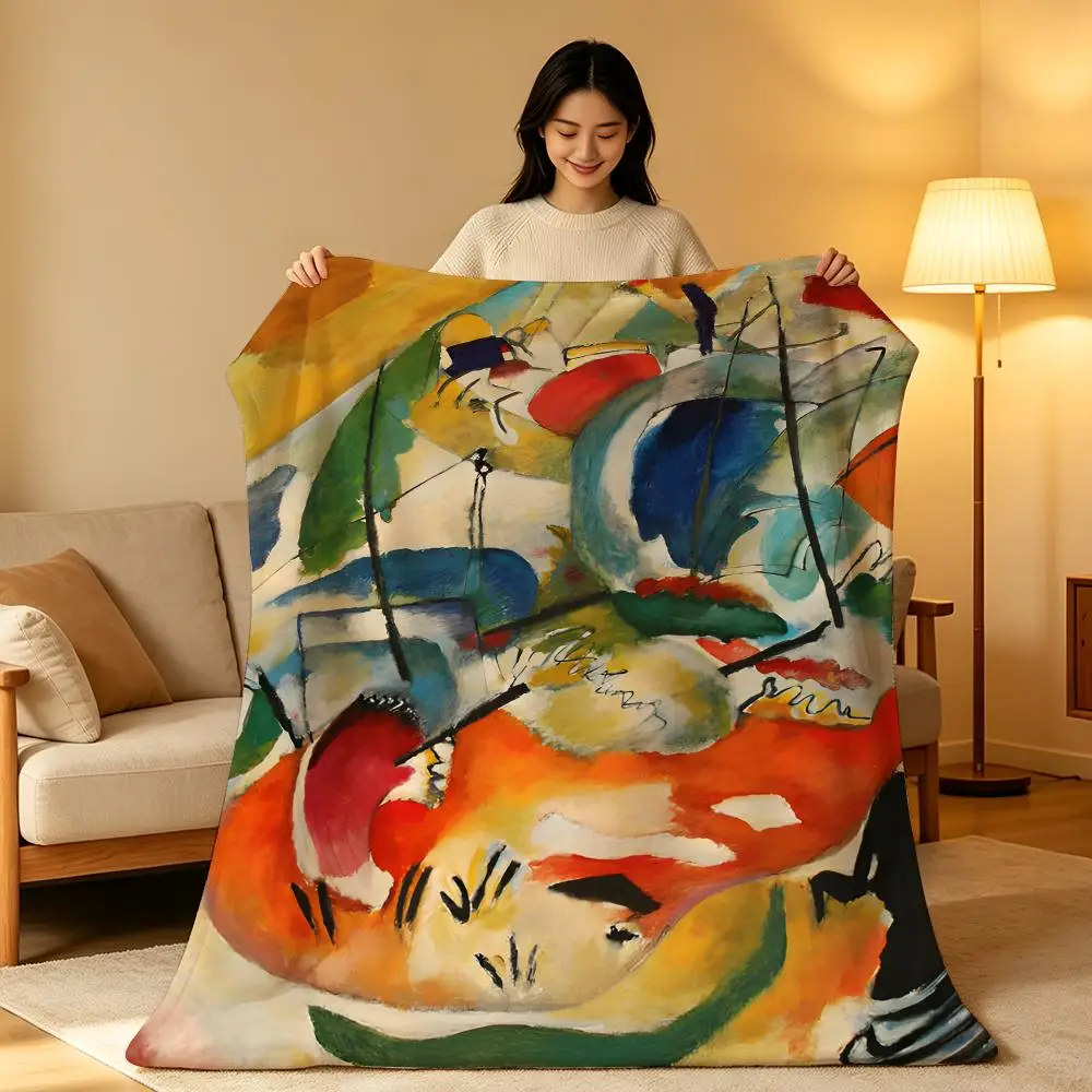Art Abstract W-Wassily Kandinsky Throw Soft Warm Flannel Blanket Lightweight for Sofa Bed Couch Travel Adults