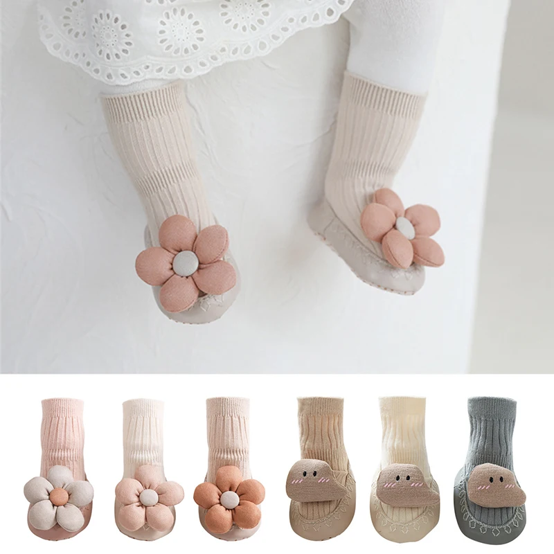 2023 New Baby Shoes and Socks Baby Cartoon Floor Sock Anti-skid Leather Soles Toddler Socks Lovely Flower Princess Socks Shoes