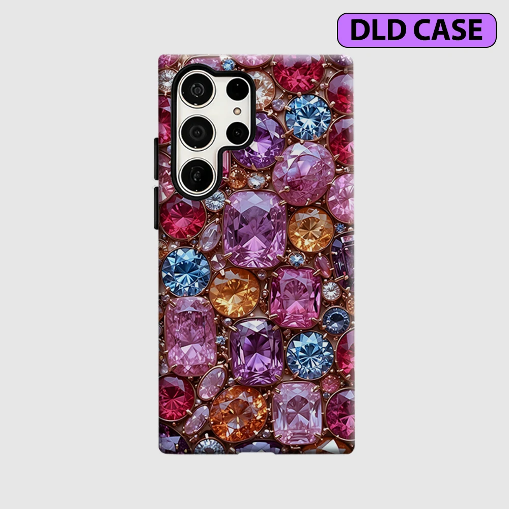 Gemstone Mosaic Phone Case for Samsung Galaxy S26 S25 Ultra S24 S23 Ultra Plus Shockproof Double Layer Tough Back Cover