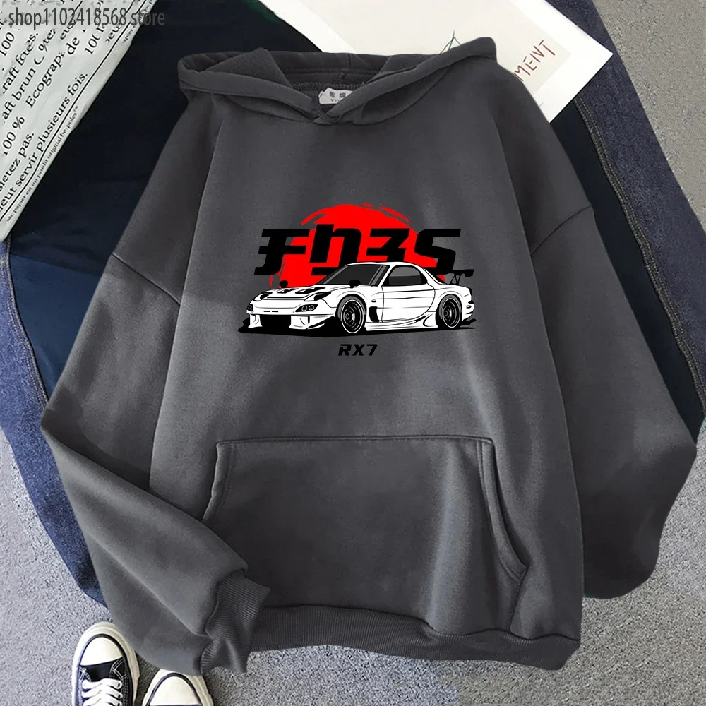 Blanc RX 7 Hoodies Men JDM Sweatshirt Print Initial D Streetwear Women Winter Casual Harajuku Long Sleeve Top Anime Y2k Hoodie