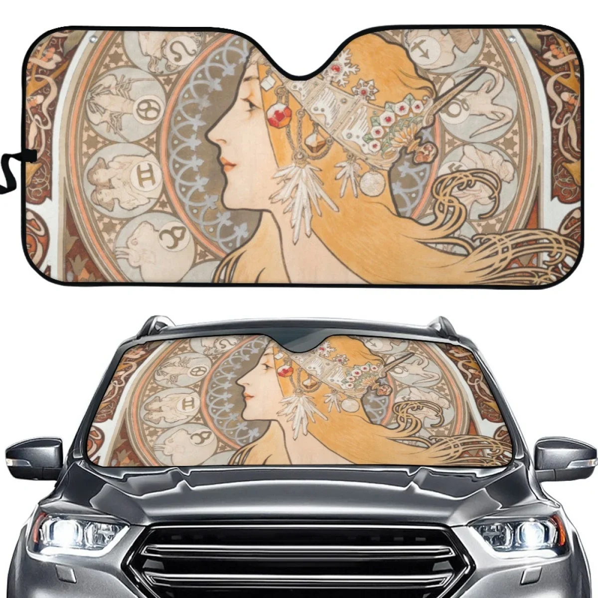 

INSTANTARTS Art Nouveau Zodiaque Art by Alphonse Mucha Car Sun Shade for UV Rays Protection Blocks Heat Foldable Sun Shield 2023