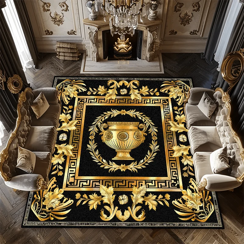 

Luxury Golden Decoration Rugs Living Room European Style Carpets Home Parlour Large Area Rug Room Decor Doorway Hallway Soft Mat