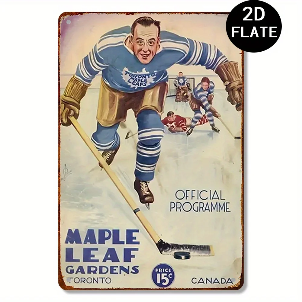 Póster vintage de hockey de Toronto de Maple Leaf Gardens, letrero de estaño de metal retro, decoración de pared resistente para cueva de hombre, hogar o oficina