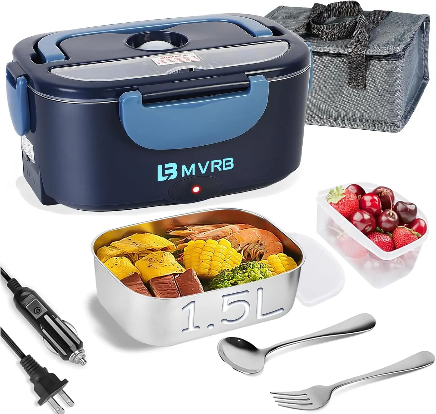 

Электрический ланч-бокс 1,5 л, портативный подогреватель еды с быстрым нагревом, 80 Вт, нержавеющая сталь, 12 В/24 В/110 В, синий