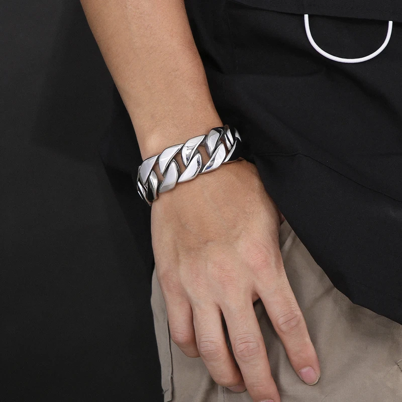 Fongten 31mm Breite Große Schwere Kühlen männer Armbänder Gebürstet Polnischen Edelstahl Chunky Kubanischen Kette Armband Für Männer schmuck – Detail 11