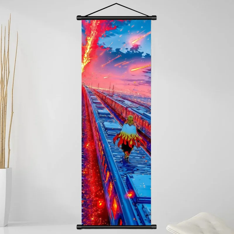 Demon Slayer Kyojuro Rengoku HD Print Anime Fabric Wall Art Scroll for Fans Bedroom Gaming Room Living Room Home Decor view 6