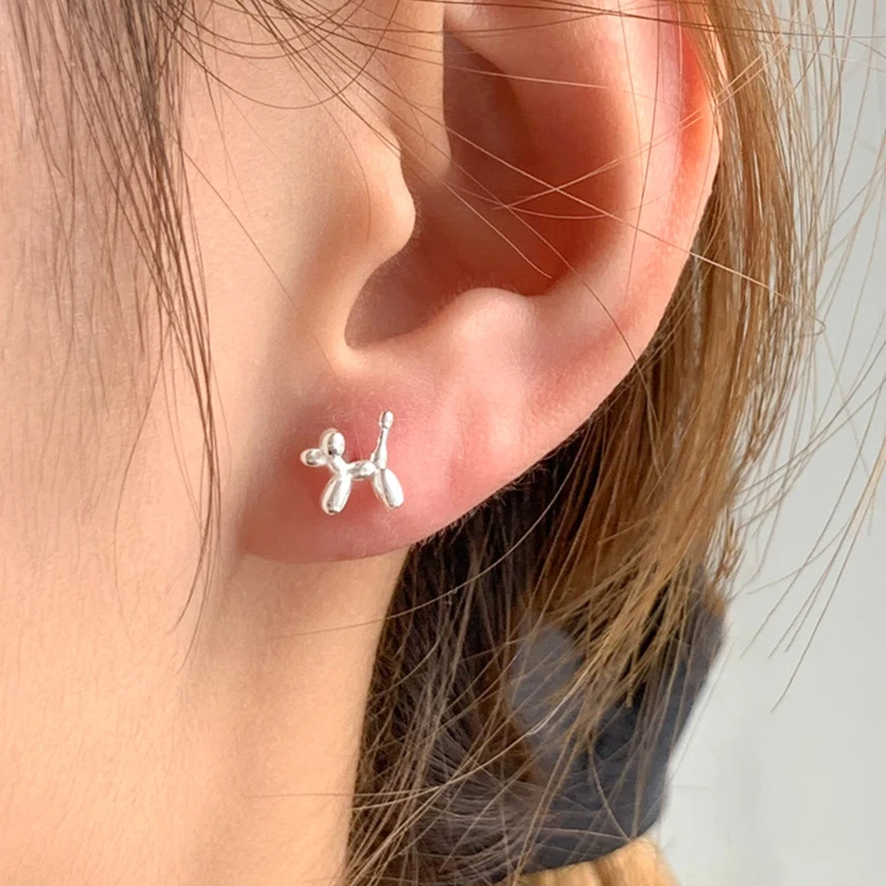 Trendy Gold and Silver Color Cute Animal Balloon Dog Hoop Earrings for Women Children Girls Punk Jewelry Creative Ear Buckle