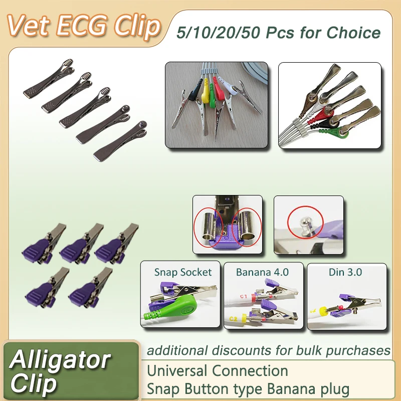Pince à électrode ECG EKG vétérinaire, connexion universelle, bouton-pression, type fiche banane