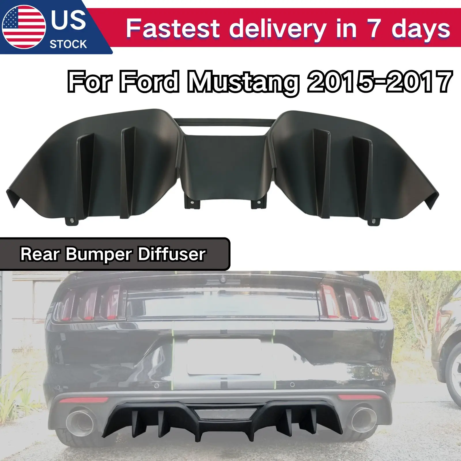 لفورد 2015-2017 موستانج المصد الخلفي الناشر اكسسوارات السيارات طقم الجسم ماتي أسود لامع أسود ABS مشبك من البلاستيك تركيب