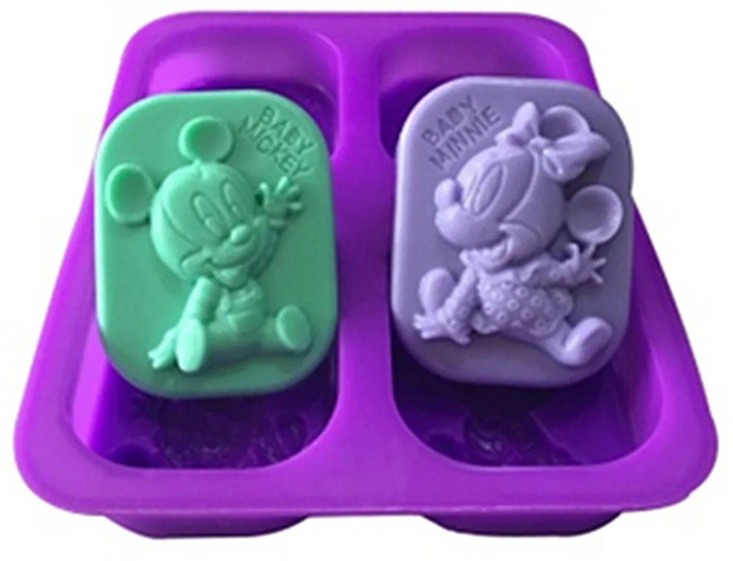 1pcs Four-Holes Baby Micky and Minnie (xj564) Silicone Handmade Soap/Cake Mold Crafts DIY Mold