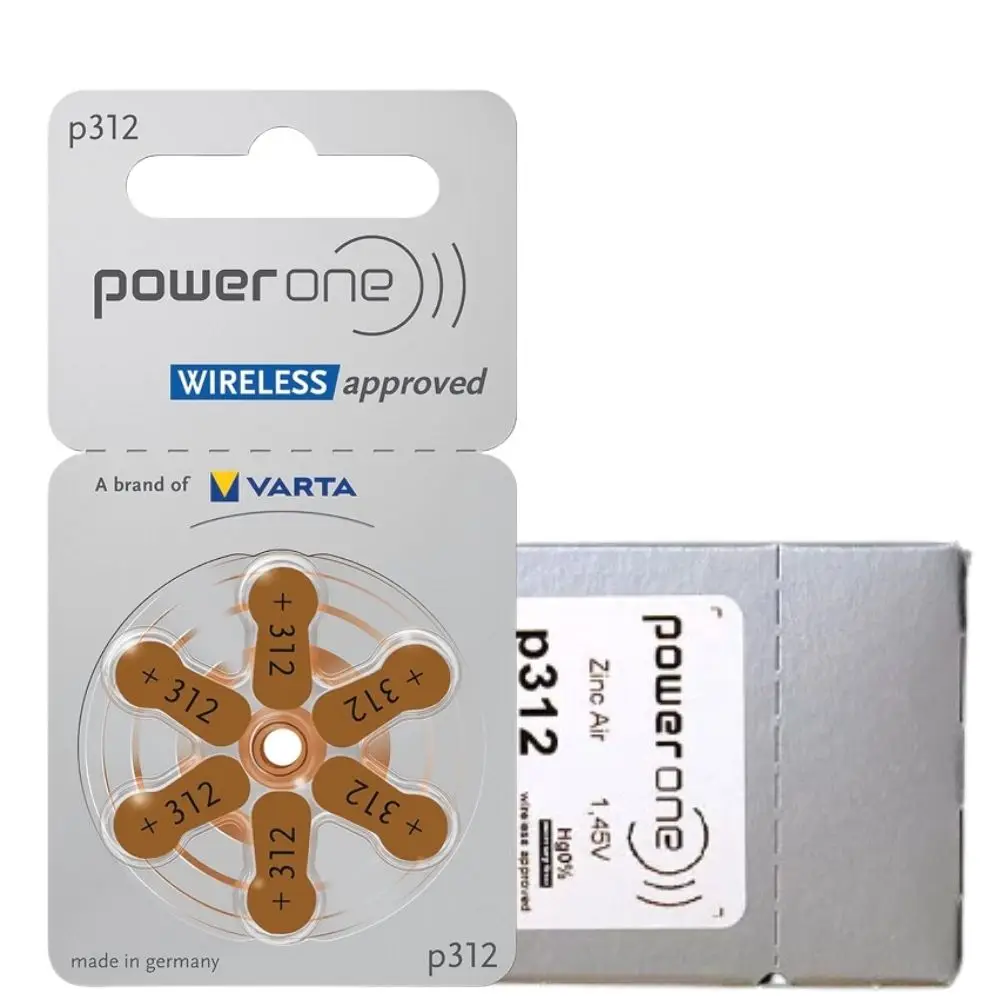 Immagine 7: 60 batterie per apparecchi acustici Power One 312 marroni, taglia arancione, PR41 zinco-aria, confezione da 10.