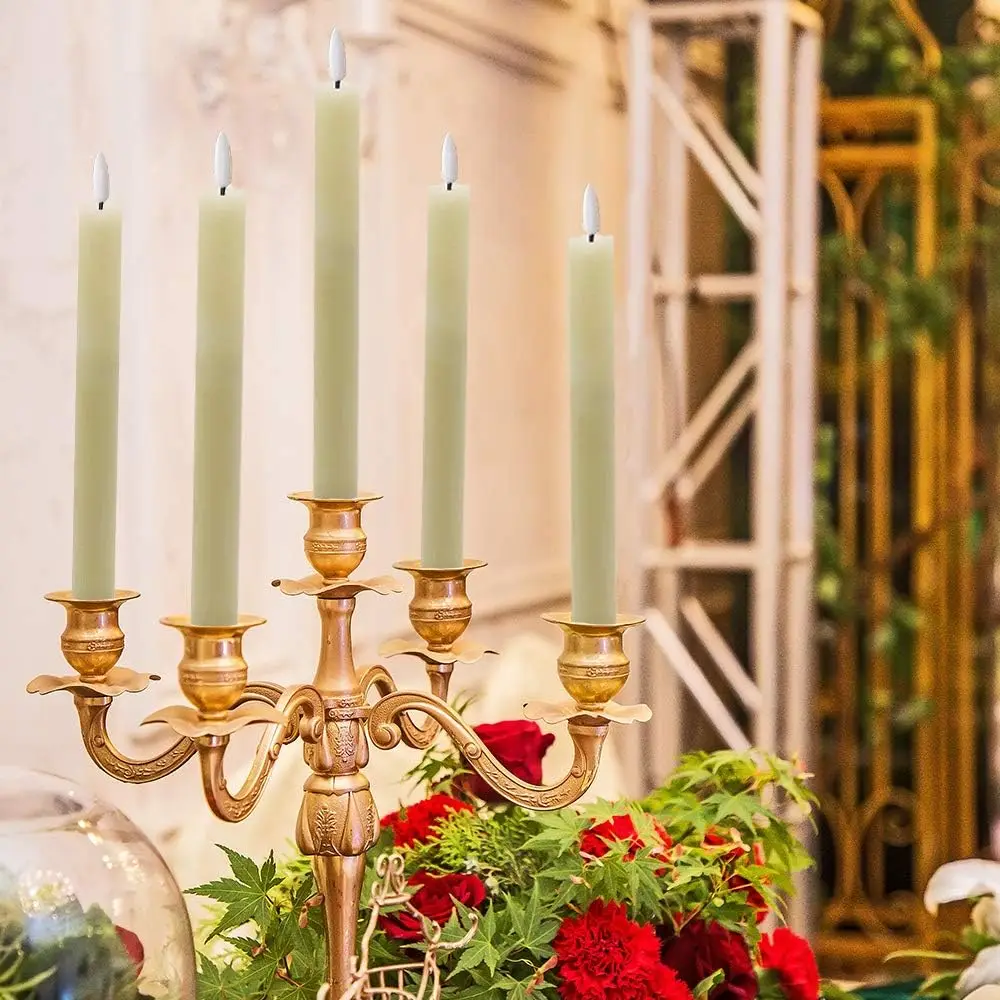 Flikkerende conische kaars LED-vlamloze batterij-aangedreven langpolige kaarsen Licht voor bruiloft Kerstmis Valentijn Diner Party Decor