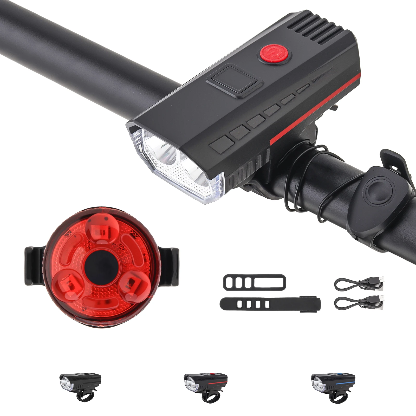 Ultra Bright Bicycle Headlight Taillight IPX4 Waterproof Bike Light Horn Set Battery Level Display Bike Light for Night Riding
