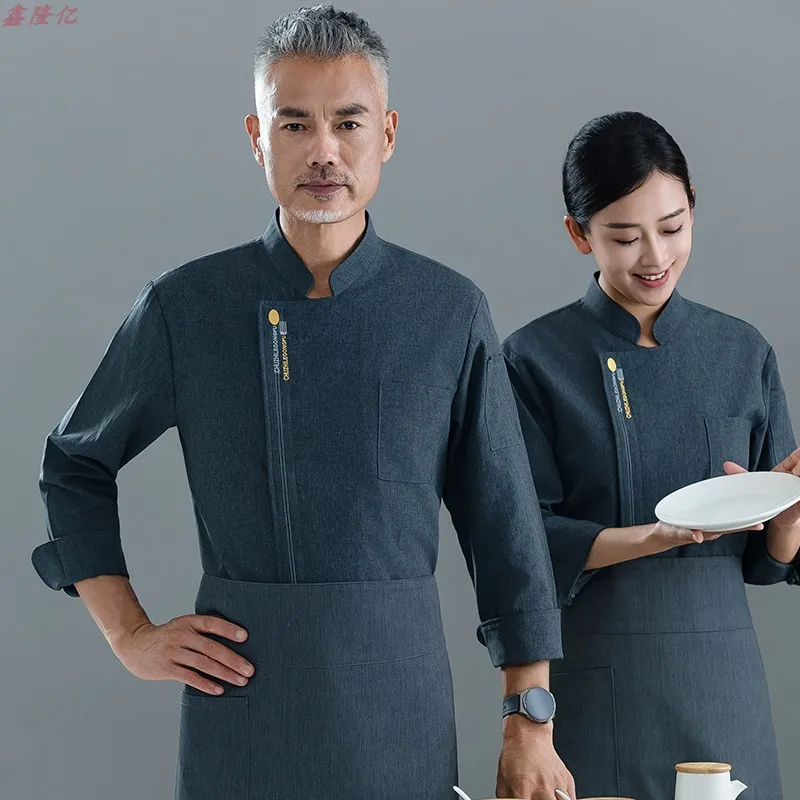 Catering Restaurant Keuken Werkuniform Westers restaurant met lange mouwen Cake Shop Ober Herfst Wit Chef-kokuniform