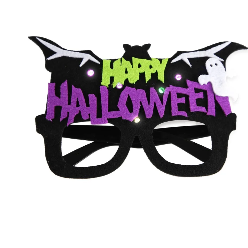Lunettes citrouille en feutre brillant, piles bouton en plastique, lunettes lumineuses d'halloween, crâne LED, monture de lunettes d'halloween pour enfants