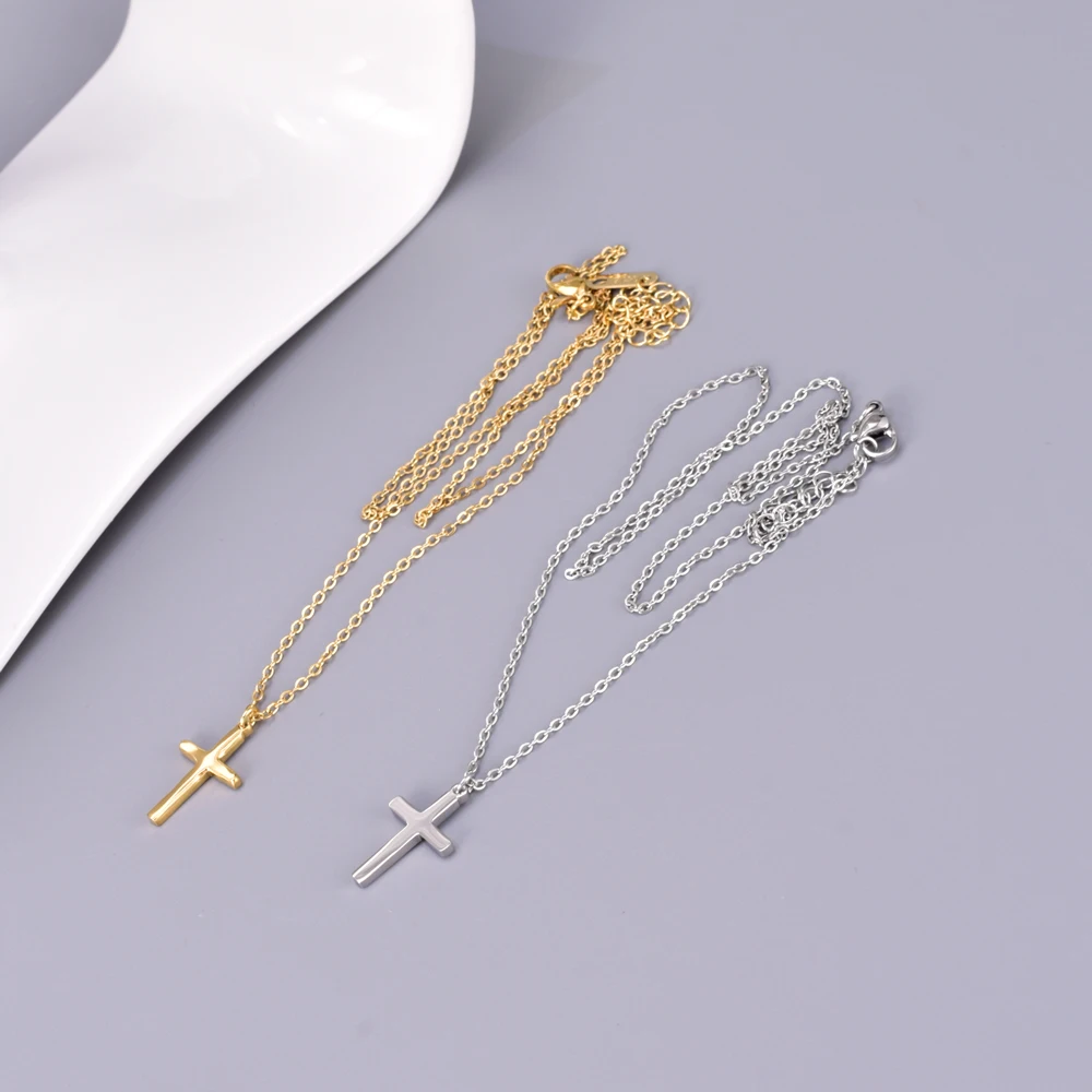 L52 Wholesale Cross-border Amazon stainless steel material gold simple cross pendant necklace