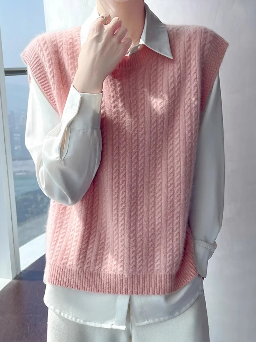 Women's round Ne Svel Vest Loose Fit Camere Knitwear Slimming Design Casual Sle Faionable Color Blo Pattern