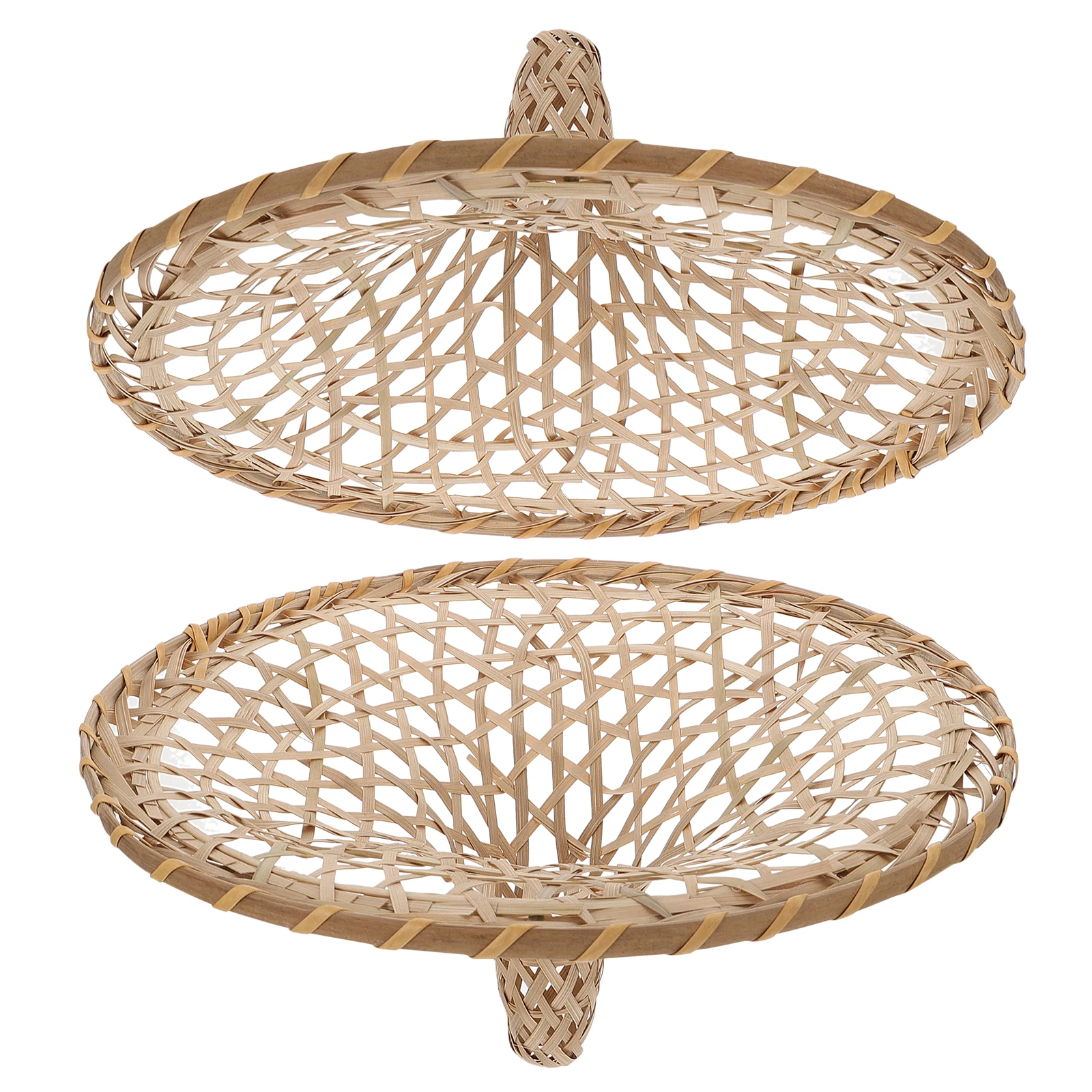 

2pcs Bamboo Woven Hat Beige Chic Hollow-Out Design Stage Prop For Dance Performance Cosplay Party Accessory
