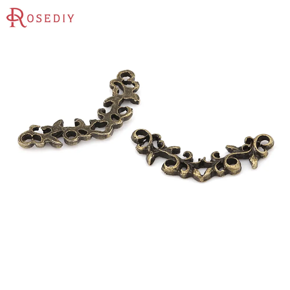 50PCS Antique Bronze Antique Gold Color Zinc Alloy Flower Vine Connect Charms Diy Jewelry Making Supplies Earrings Accessories