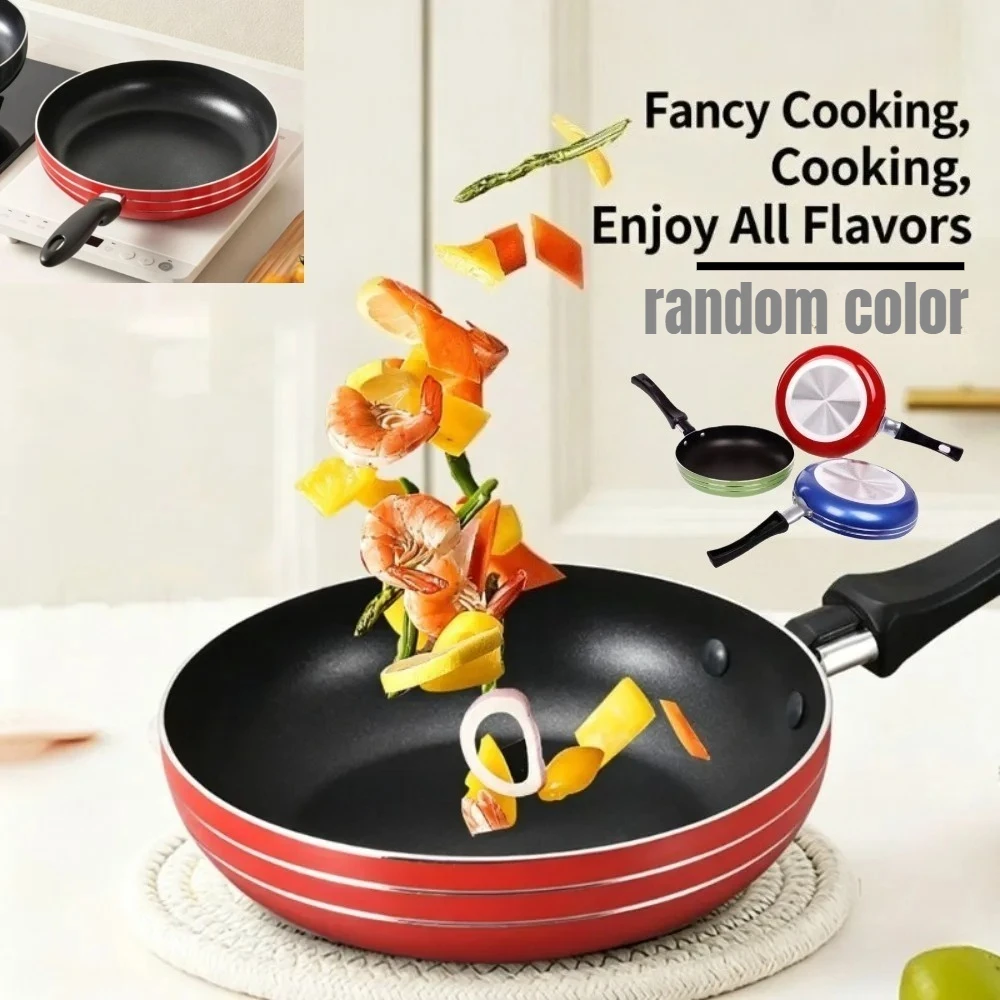 1pc Non Stick Frying Pan Anti Slip Handle Lightweight Easy Clean Induction Gas Stove Kitchen Cooking Cookware random color