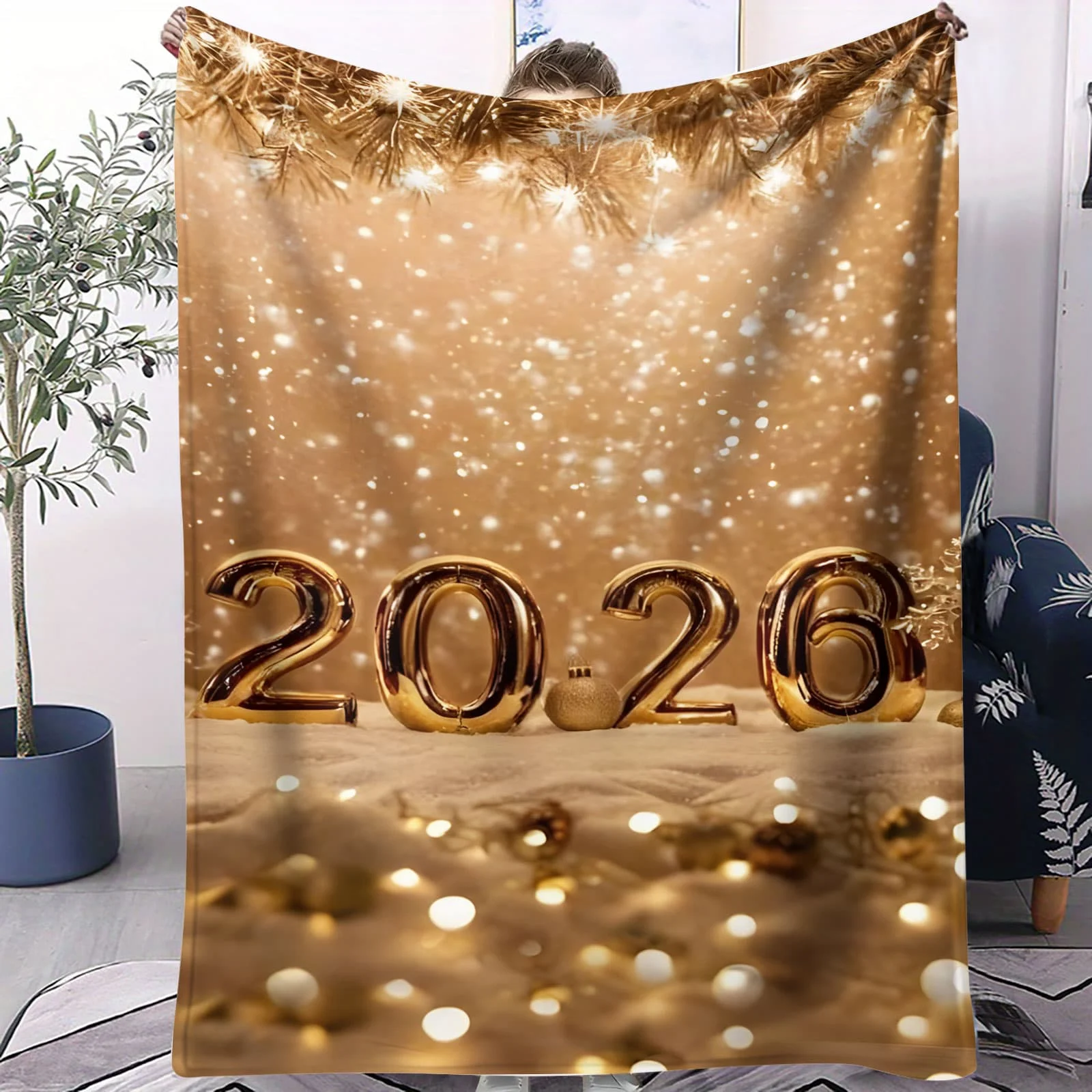 بطانية الفانيلا للعام الجديد لعام 2026 - رمي أريكة مريح لحفلات العطلات، لفافة دافئة للاسترخاء في الشتاء، ديكور منزلي احتفالي #1