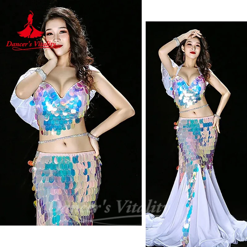 Bellydance Clothes Mermaid Sexy Long Dress Sequin Womens Oriental Belly Dance Costumes for Sale Dancing Outfits Bra+skirt Suit