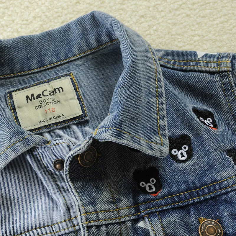 Big Boys Turn-down Collar Denim Jacket Spring Autumn Fashion Kids Stripe Patchwork Jean Coat Children Cowboy Outerwear 3