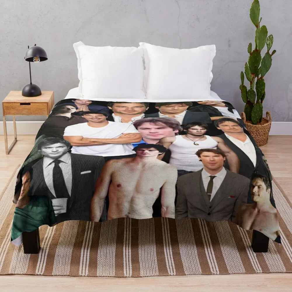 ian somerhalder photo collage Throw Blanket for winter Plaid on the sofa Loose Blankets