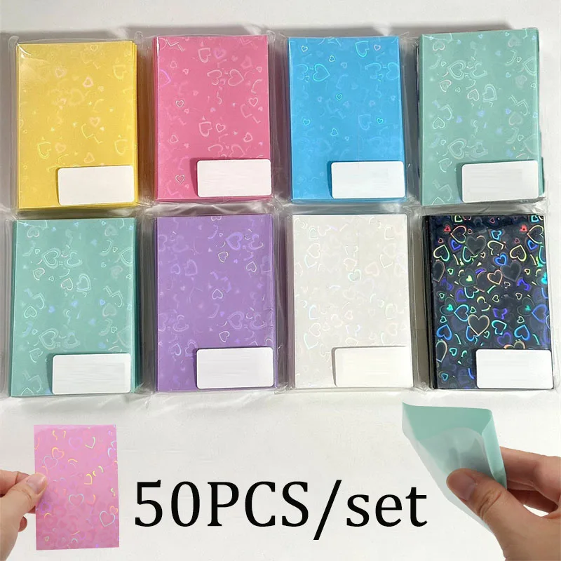 50Pcs Kpop Card Sleeves Card Holder Heart Bling Photocard Holder Photo Card Films Cards Protector Photo Cards Protective