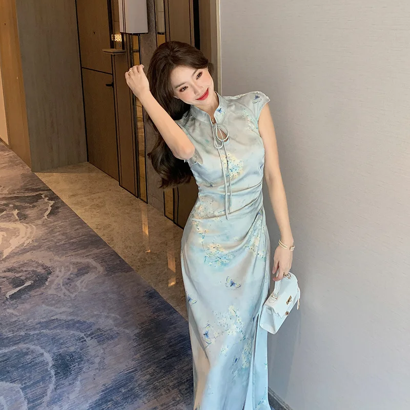 فستان نسائي مثير من تشيباو صيفي جديد من فيستدوس فستان طويل على الطراز الصيني شيونغسام مطبوع عليه زهور شيونغسام مثير للسيدات تشيباو #3