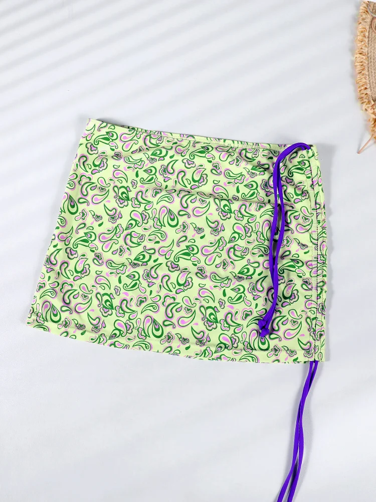 Rinabe ملابس السباحة مع تنورة الأرجواني واحد الكتف بيكيني طباعة ملابس السباحة بيكيني صغير المرأة ثلاث قطع ملابس السباحة