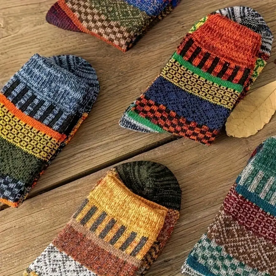 5 أزواج من الجوارب الدائرية الرجعية - مريحة وناعمة ودافئة في الخريف والشتاء | الهدية المثالية للأصدقاء والعائلة #5