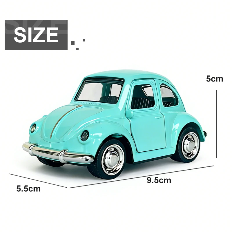 Modelo de Coche Clásico BEETLE de Aleación Fundida a Presión a Escala 1:43, Réplica de Vehículo en Miniatura con Función de Retroceso para Colección o Regalo