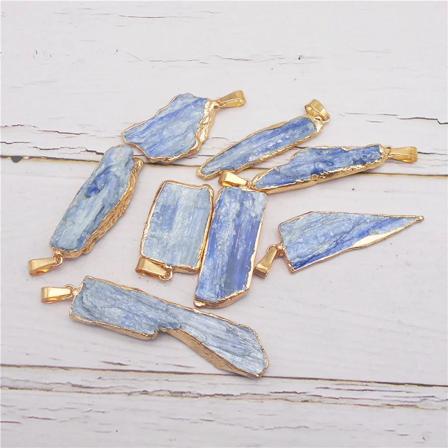 Julie Wang 1PCS Natural Kyanite Stone Charms Random Shape Pendant Women Necklace Bracelet Jewelry Making Accessory