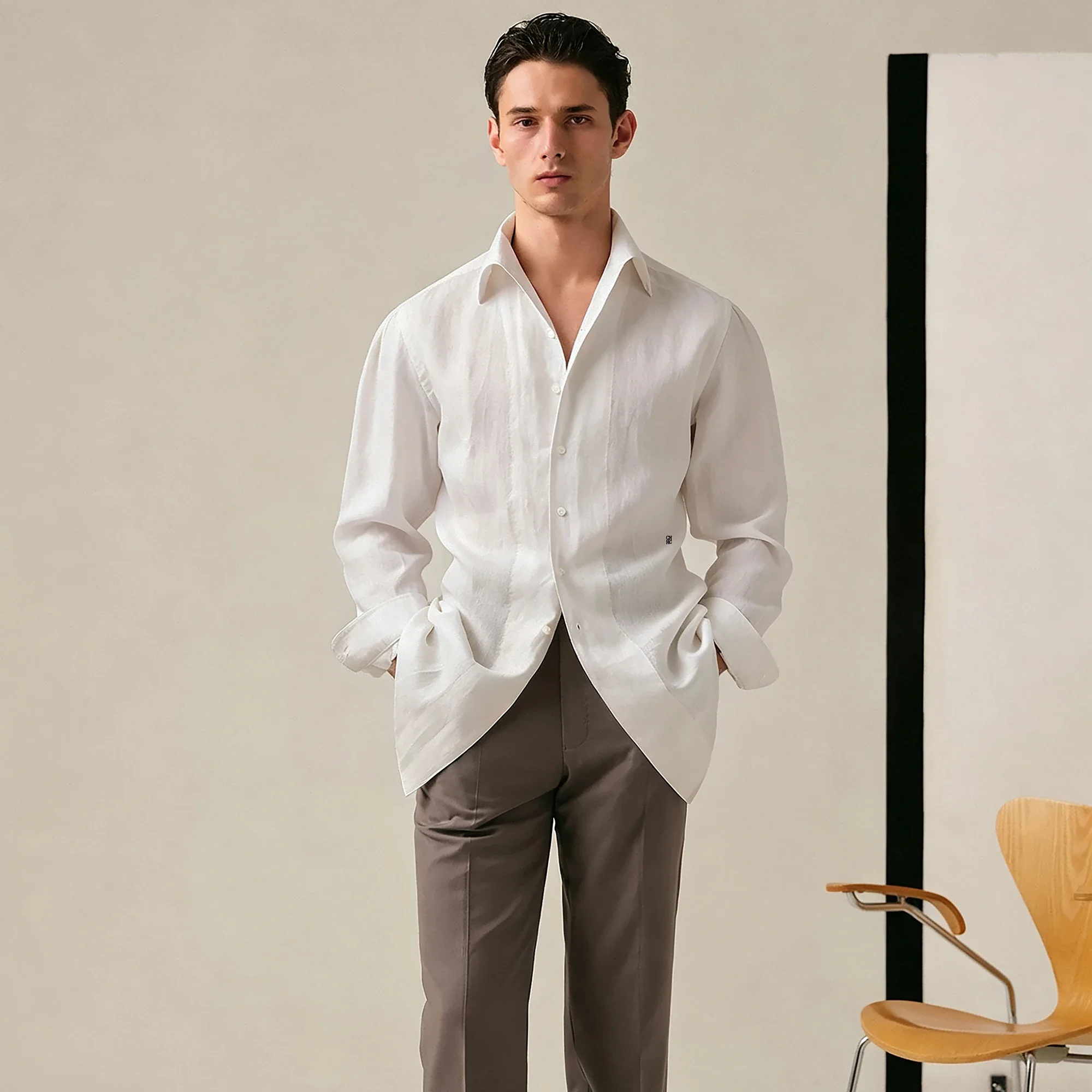 Men's New Shirt Lightweight Breathable Lyocell Material Men's Temperament Old Money Style Single Breasted