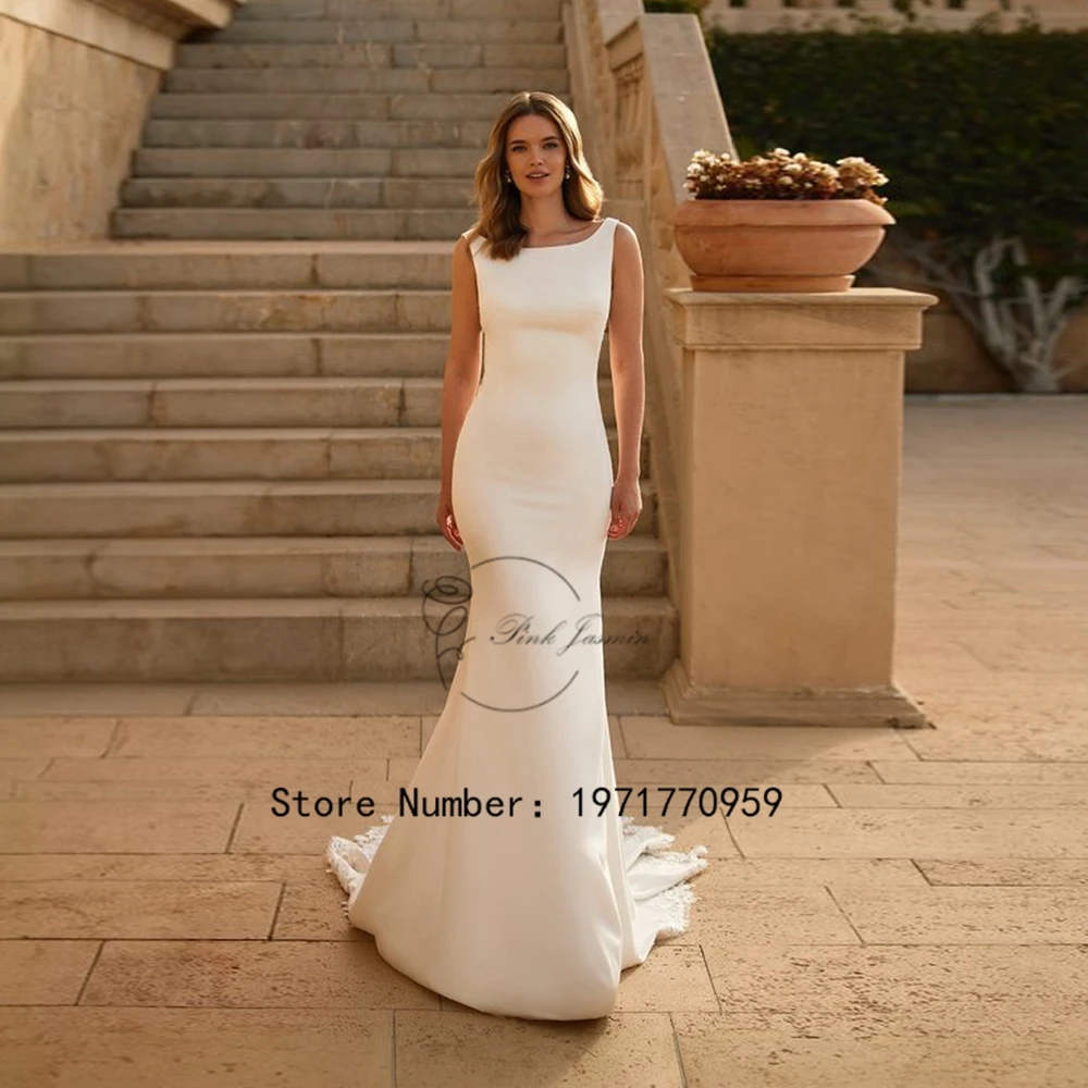 

Mermaid Ivory Wedding Dress 2024 Scoop Neck Sleeveless Applique Elegant Bride Dress Button Back Court Train Vestidos De Novia