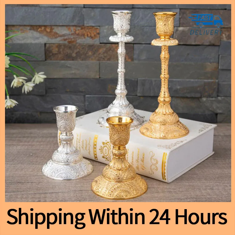 

European Style Metal Candlestick For Candles Holders Gold Silver Dropshipping Wedding Ramadan Eid Religion Decorations Home